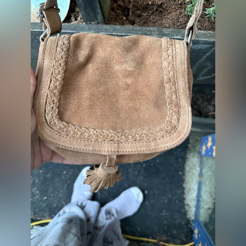 WORLD MARKET brown boho India shoulder small leather bag hippy tan suede - Picture 14 of 16